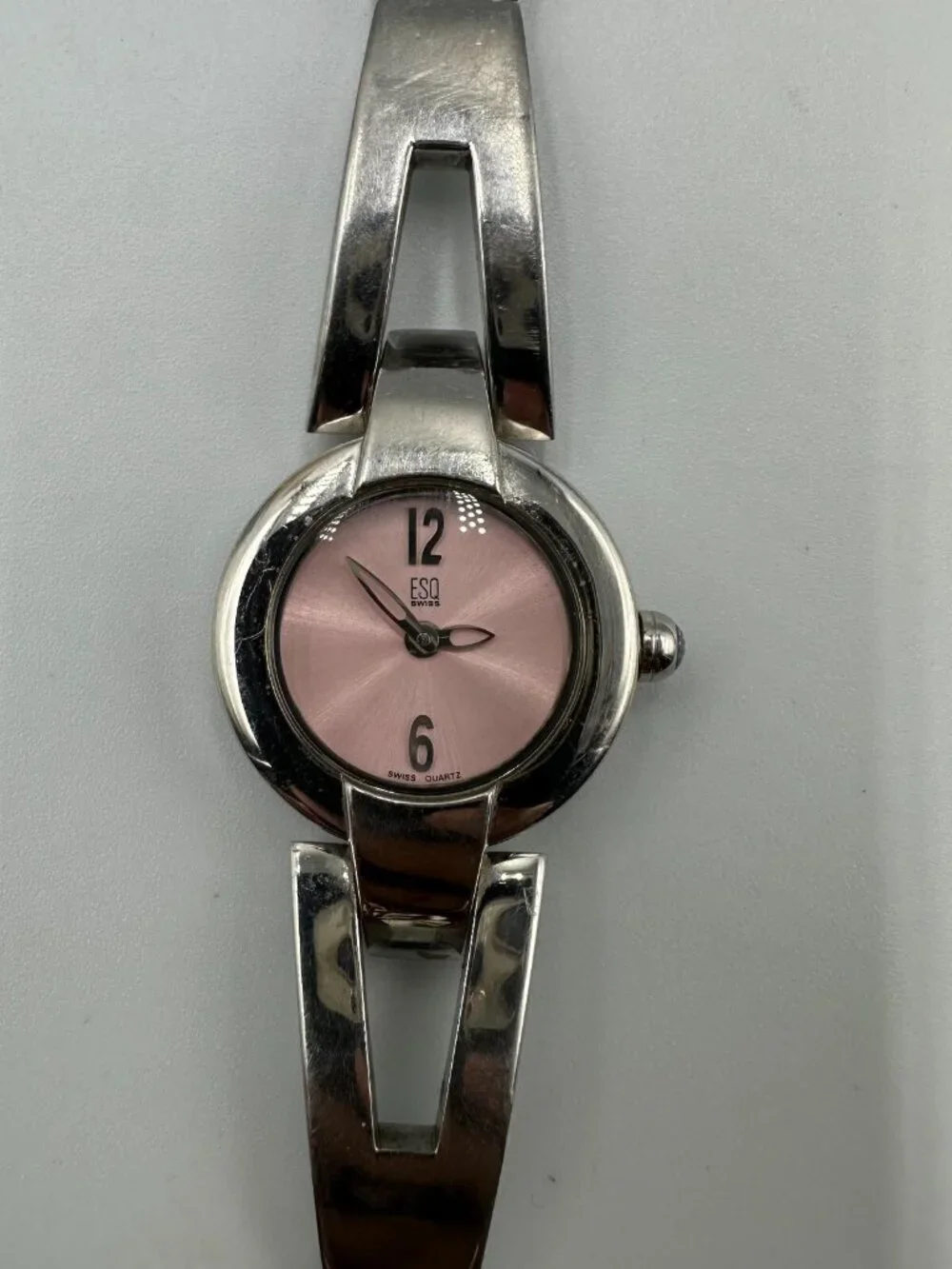 ESQ Watch Women Silver Tone Pink Dial 22MM Round Swiss New Battery 7.25 Inch